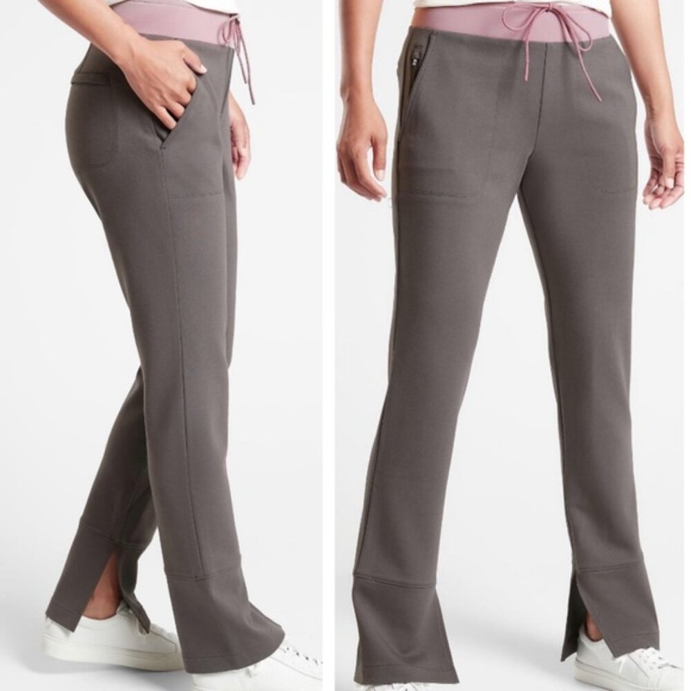 Athleta Hermosa Pant Gray with Lilac Waistband Sz LP